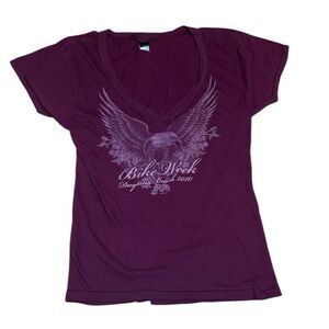 Daytona Beach Bike Week 2010, Eternal Maroon V-Neck Graphic Tee, girl cut, XL